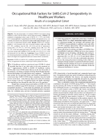 Occupational Risk Factors for SARSCoV2 Seropositivity in Healthcare Workers Results of a Longitudinal Cohort