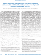 Support for Transition from Adolescent to Adult Health Care Among Adolescents With and Without Mental Behavioral and Developmental Disorders  United States 20162017