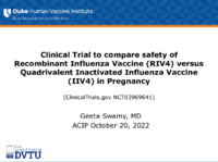 Clinical trial to compare safety of recombinant influenza vaccine RIV4 versus quadrivalent inactivated influenza vaccine IIV4 in pregnancy ClinicalTrialsgov NCT03969641
