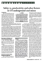 Safety vs Productivity and Other Factors in US Underground Coal Mines