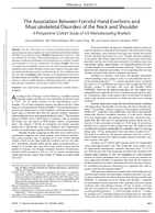The association between forceful hand exertions and musculoskeletal disorders of the neck and shoulder a prospective cohort study of US manufacturing workers