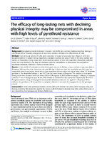 The efficacy of longlasting nets with declining physical integrity may be compromised in areas with high levels of pyrethroid resistance