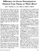 Differences in glucose determinations obtained from plasma or whole blood