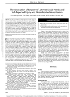 The Association of Employees Unmet Social Needs and SelfReported Injury and Illness Related Absenteeism