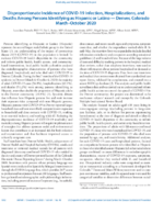 Disproportionate Incidence of COVID19 Infection Hospitalizations and Deaths Among Persons Identifying as Hispanic or Latino  Denver Colorado MarchOctober 2020
