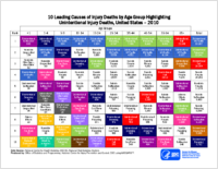 Leading causes of injury deaths by age group highlighting unintentional injury deaths United States  2010