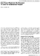 Can Future Physicians Be Educated To Care For Underserved People