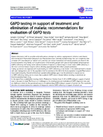 G6PD testing in support of treatment and elimination of malaria recommendations for evaluation of G6PD tests