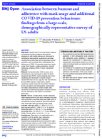 Association Between Burnout and Adherence with Mask Usage and Additional COVID19 Prevention Behaviours Findings from a LargeScale Demographically Representative Survey of US Adults