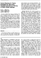 Family planning for teens strategies for improving outreach and service delivery in public health settings