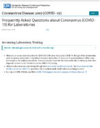 Frequently Asked Questions About Coronavirus COVID19 for Laboratories July 23 2020