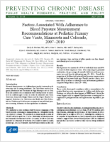 Factors Associated With Adherence to Blood Pressure Measurement Recommendations at Pediatric Primary Care Visits Minnesota and Colorado 20072010