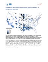 West Nile virus neuroinvasive disease incidence reported to ArboNET by county United States 2012