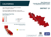CA Congressional District 21 Heart Disease and Federally Qualified Health Centers Map 118th Congress