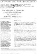 Viral meningitis in child care center staff and parents an outbreak of echovirus 30 infections