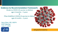 Evidence to Recommendation Framework  Moderna COVID19 vaccine in children ages 6 months  5 years  PfizerBioNTech COVID19 vaccine in children ages 6 months  4 years