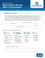 School Letter Returning to School After a Concussion