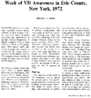 Week of VD awareness in Erie County New York 1972