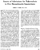 Source Of Admissions For Tuberculosis To Five Massachusetts Sanatoriums