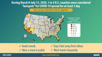 During March 8July 15 2020 1 in 4 US counties were considered hotspots for COVID19 spread for at least 1 day