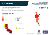 CA Congressional District 02 Heart Disease and Federally Qualified Health Centers Map 118th Congress