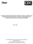 National Institute for Occupational Safety and Health NIOSH Recommendations to the US Department of Labor for Changes to Hazardous Orders