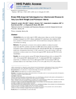 Breast MilkAcquired Cytomegalovirus Infection and Disease in Very Low Birth Weight and Premature Infants