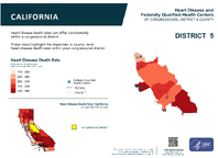 CA Congressional District 05 Heart Disease and Federally Qualified Health Centers Map 118th Congress
