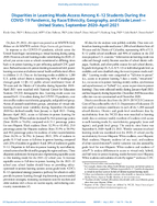 Disparities in Learning Mode Access Among K12 Students During the COVID19 Pandemic by RaceEthnicity Geography and Grade Level  United States September 2020April 2021
