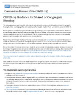Coronavirus Disease 2019 COVID19 COVID19 Guidance for Shared or Congregate Housing April 25 2020