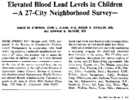 Elevated Blood Lead Levels In ChildrenA 27City Neighborhood Survey