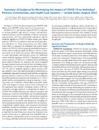 Summary of Guidance for Minimizing the Impact of COVID19 on Individual Persons Communities and Health Care Systems  United States August 2022