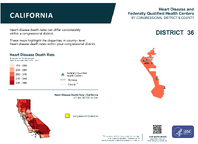CA Congressional District 36 Heart Disease and Federally Qualified Health Centers Map 118th Congress