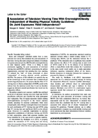 Association of Television Viewing Time with OverweightObesity Independent of Meeting Physical Activity Guidelines Do Joint Exposures Yield Independence