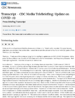 Transcript for the CDC telebriefing update on COVID19 press briefing transcript Wednesday March 10 2020