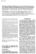Evaluating Different Measures of Low Back Pain Among US Manual Materials Handling Workers Comparisons of Demographic Psychosocial and Job Physical Exposure