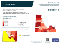 CO Congressional District 03 Heart Disease and Federally Qualified Health Centers Map 118th Congress