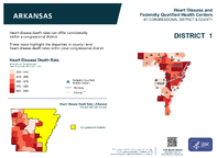 AR Congressional District 01 Heart Disease and Federally Qualified Health Centers Map 118th Congress