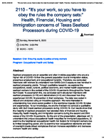 Its Your Work So You Have to Obey the Rules the Company Sets Health Financial Housing and Immigration Concerns of Texas Seafood Processors During COVID19