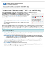 Coronavirus disease 2019 COVID19 and mining miners and operators should take steps to prevent illness and spread of COVID19