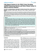 CAG Repeat Variants in the POLG1 Gene Encoding mtDNA PolymeraseGamma and Risk of Breast Cancer in AfricanAmerican Women