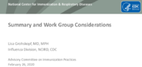 Summary and Work Group considerations