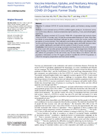 Vaccine Intention Uptake and Hesitancy Among US Certified Food Producers The National COVID19 Organic Farmer Study