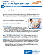 Make a Strong Flu Vaccine Recommendation Information for Health Care Professionals 2022 2 pages