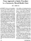 Team Approach To Intake Procedure In A Community Mental Health Clinic