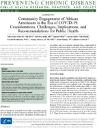 Community Engagement of African Americans in the Era of COVID19 Considerations Challenges Implications and Recommendations for Public Health