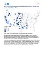 West Nile virus neuroinvasive disease incidence reported to ArboNET by county United States 2014