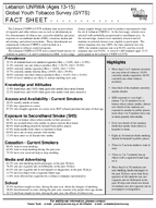 2008 Lebanon UNRWA Global Youth Tobacco Survey GYTS Fact Sheet