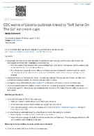CDC warns of Listeria outbreak linked to Soft Serve On The Go ice cream cups  media statement for immediate release Thursday August 10 2023