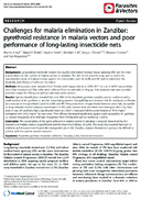 Challenges for malaria elimination in Zanzibar pyrethroid resistance in malaria vectors and poor performance of longlasting insecticide nets